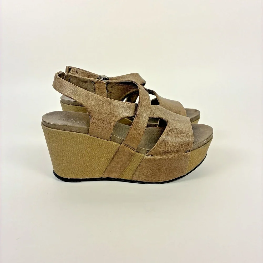 Antelope H43 Kaya Women's Metallic Taupe Leather Wedge Sandal EU 37 US 6.5